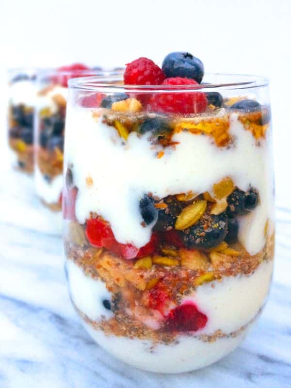 Protein Packed Fruit and Yogurt Parfaits - One of over 25 patriotic holiday recipes to help you celebrate Memorial Day, 4th of July, Flag Day, or any day!
