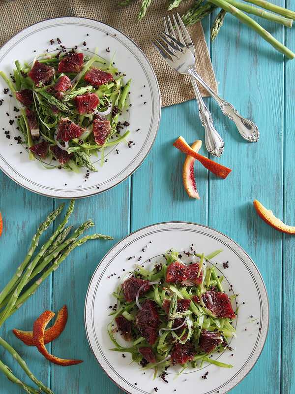 Shaved Asparagus and Blood Orange Salad - One of over 30 Amazing Asparagus Recipes to give you cooking inspiration this Spring! See the collection on A Family Feast