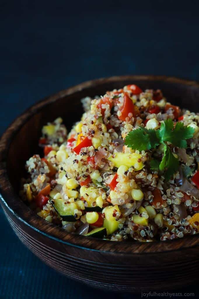 Southwestern Roasted Vegetable Quinoa Salad - One of over 30 beautiful brunch recipes for Mother's Day, or any special occasion! The collection includes main dishes, appetizers, drinks, and desserts. | A Family Feast