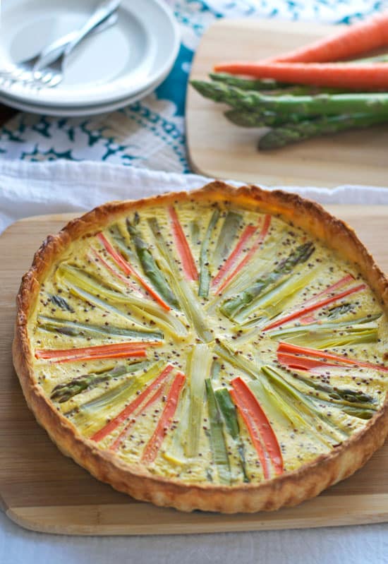 Sunburst Spring Vegetable Quiche - One of over 30 Amazing Asparagus Recipes to give you cooking inspiration this Spring! See the collection on A Family Feast