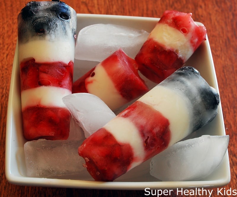 U.S. Flag Fruit Yogurt Pops - One of over 25 patriotic holiday recipes to help you celebrate Memorial Day, 4th of July, Flag Day, or any day!