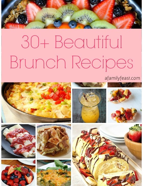 Over 30 beautiful brunch recipes for Mother's Day, or any special occasion! The collection includes main dishes, appetizers, drinks, and desserts. | A Family Feast