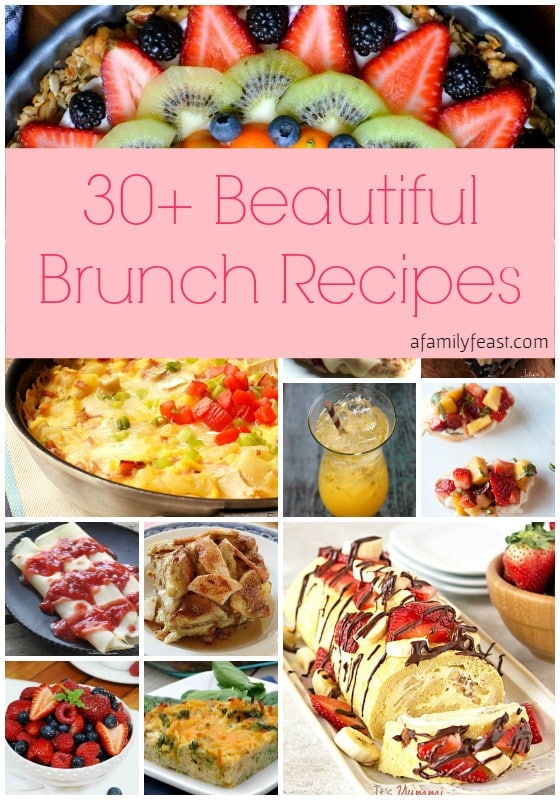 Over 30 beautiful brunch recipes for Mother's Day, or any special occasion! The collection includes main dishes, appetizers, drinks, and desserts. | A Family Feast