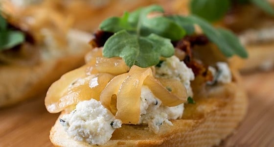 Onion Jam Crostini with Herbed Goat Cheese - A Family Feast