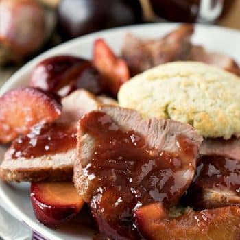 Pork Tenderloin with Strawberry-Plum Sauce and Herbed Biscuits - A Family Feast
