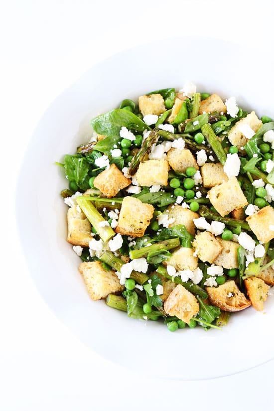 Spring Panzanella Salad - One of over 30 Amazing Asparagus Recipes to give you cooking inspiration this Spring! See the collection on A Family Feast