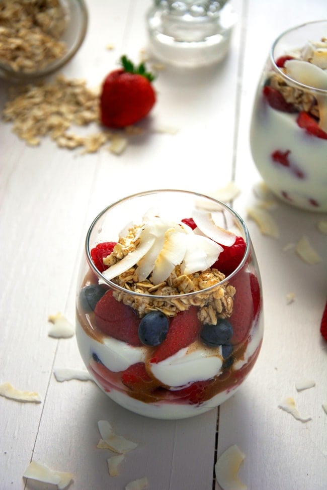 Vanilla Greek Yogurt Parfait with Fresh Fruit - One of over 30 beautiful brunch recipes for Mother's Day, or any special occasion! The collection includes main dishes, appetizers, drinks, and desserts. | A Family Feast
