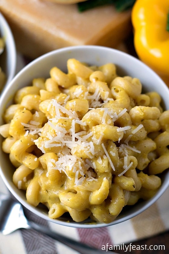 Pasta with Yellow Pepper Sauce - So rich and creamy, you'll never believe that this sauce is made without heavy cream! Recipe from our honeymoon spent in Italy!