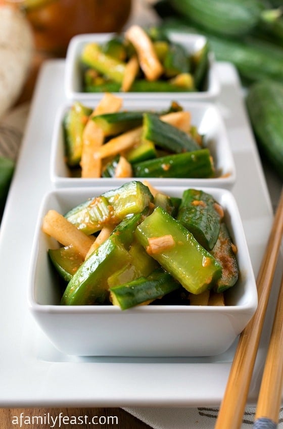Korean-Style Marinated Cucumbers - Fresh and fantastic! These easy marinated cucumbers have a sweet heat. 