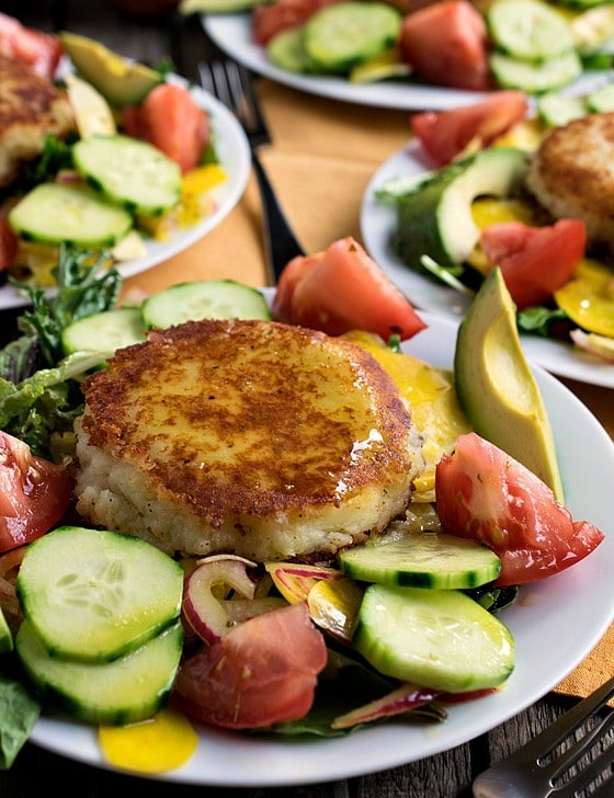 Summer Salad with Goat Cheese-Filled Potato Cakes - A Family Feast