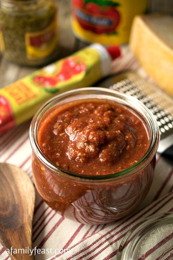 Easy No-Cook Pizza Sauce - A delicious pizza sauce comes together in just minutes, made with ingredients from your kitchen pantry!