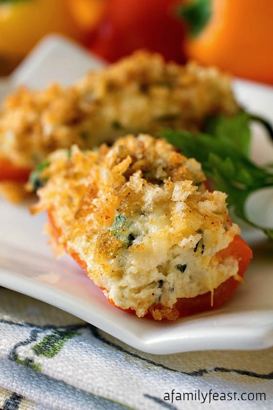 Mini Stuffed Sweet Peppers - Stuffed with a savory filling of herbed cream cheese and goat cheese plus a like crispy panko topping. So good!