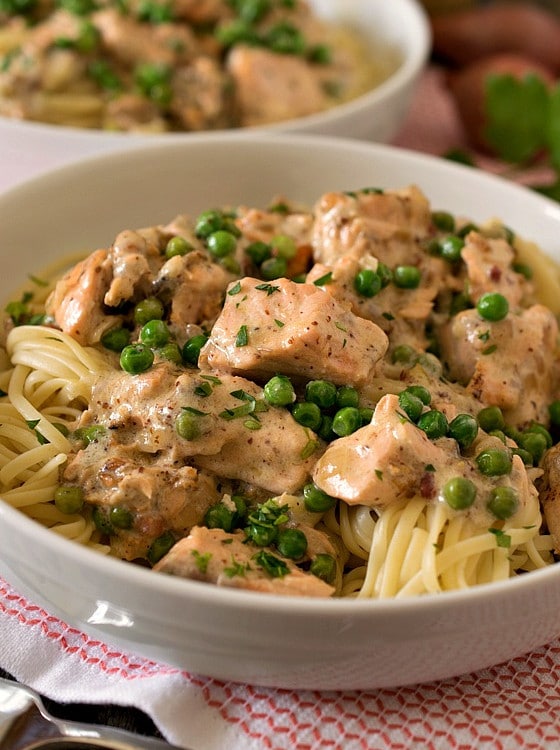 Creamed Salmon and Peas Over Linguini - A Family Feast