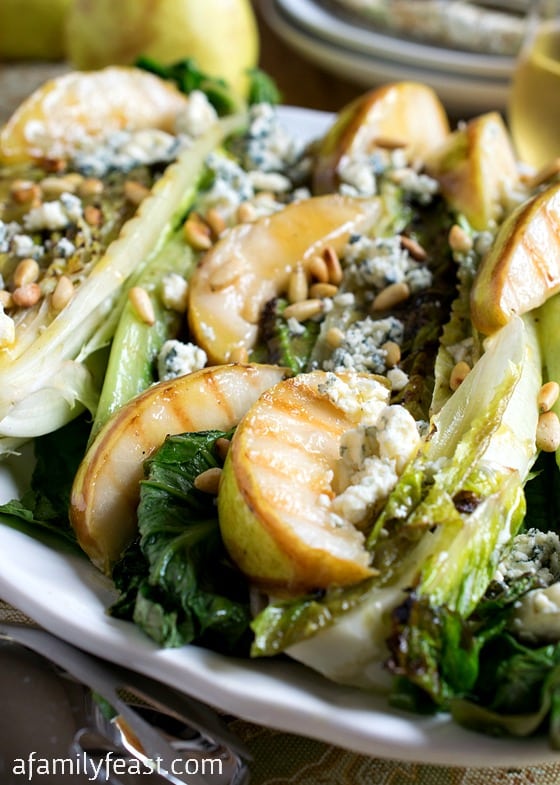 Grilled Romaine Hearts with Pears and Bleu Cheese - An incredible salad that will make your tastebuds dance!