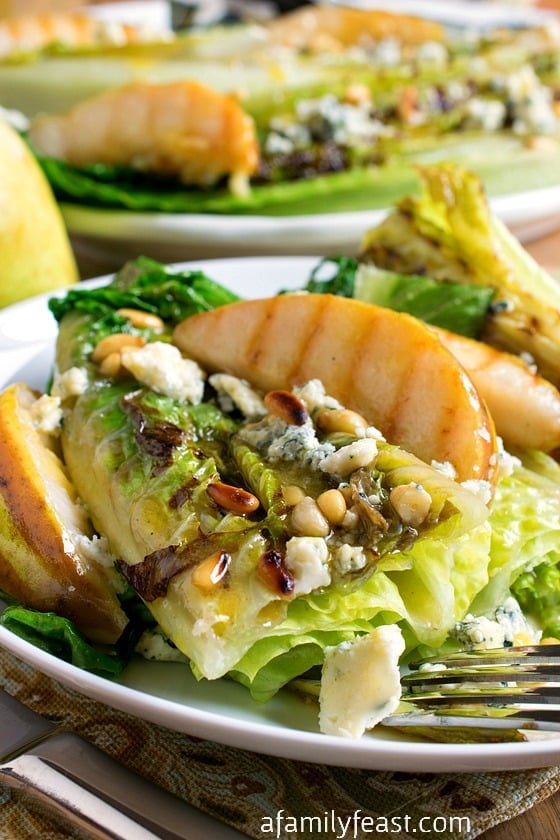 Grilled Romaine Hearts with Pears and Bleu Cheese - An incredible salad that will make your tastebuds dance!