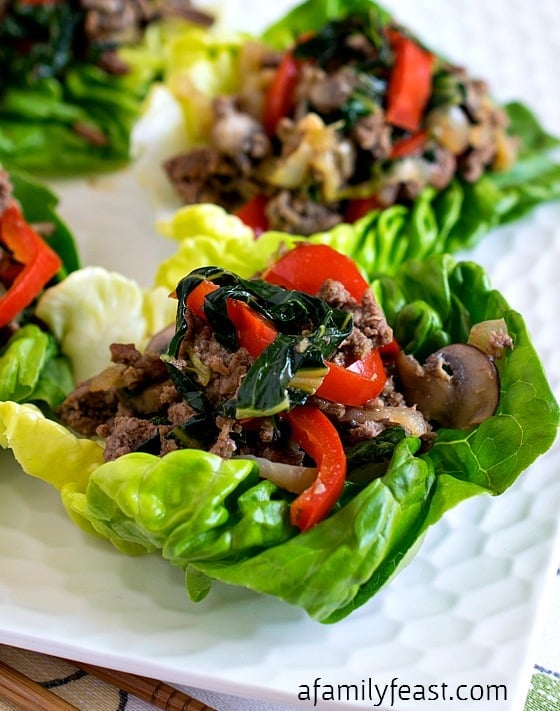 Moo Shu Beef Lettuce Cups - A simple, healthy and super delicious recipe! Weight Watchers-friendly.