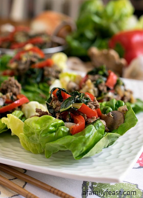 Moo Shu Beef Lettuce Cups - A simple, healthy and super delicious recipe! Weight Watchers-friendly.