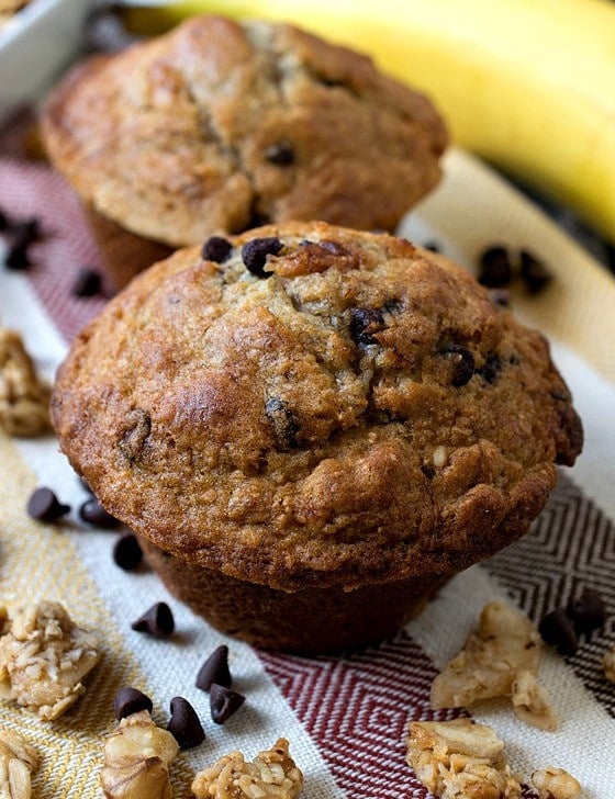 Banana Chocolate Chip Granola Muffins - A Family Feast