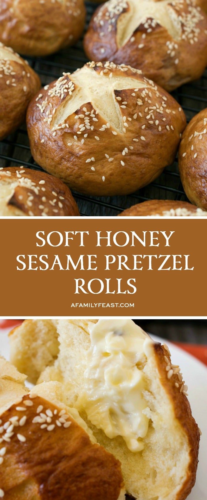Soft Honey Sesame Pretzel Rolls