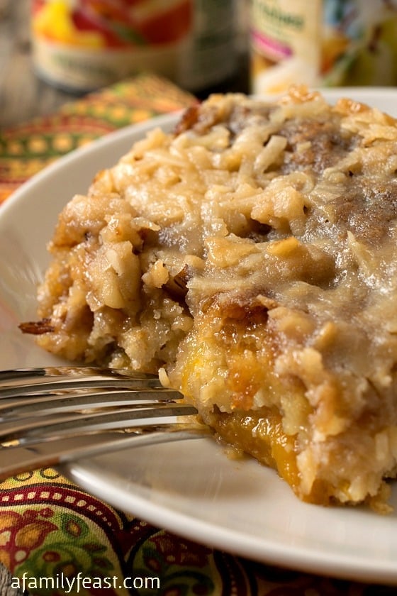 Texas Tornado Cake - A sweet and super moist cake made from canned fruit and other pantry staples. Delicious and easy!