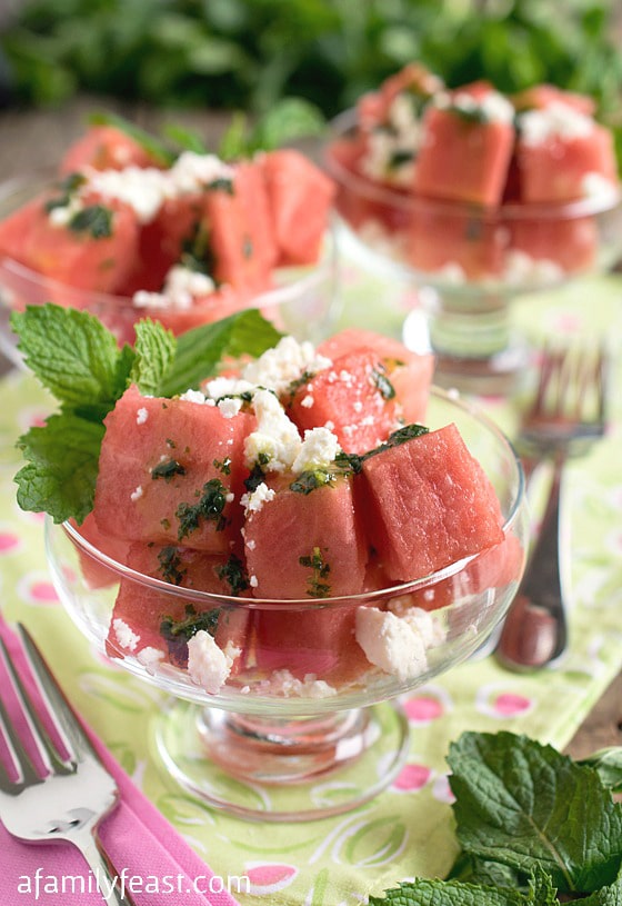 Watermelon, Feta and Mint Salad - A refreshing summertime salad with an incredible combination of flavors! A must-try recipe!