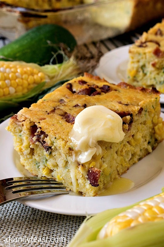 Zucchini Corn Bread with Bacon - Incredibly moist and delicious cornbread bursting with summer flavors!