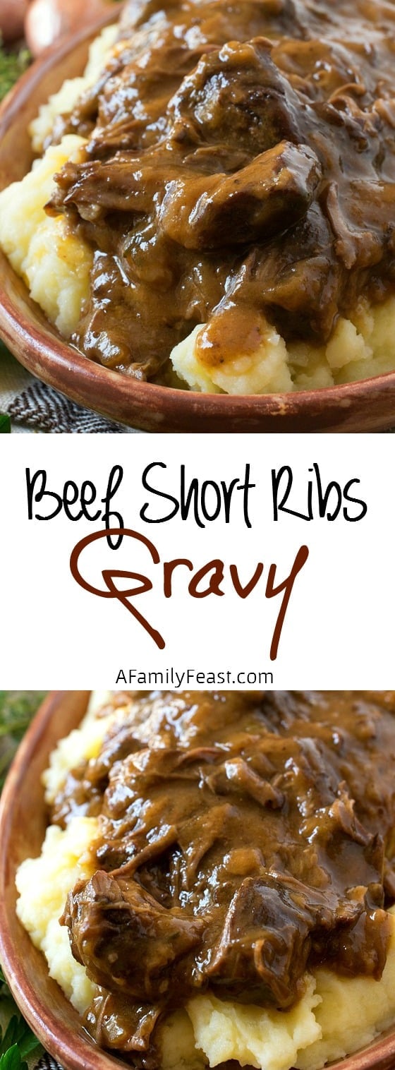 Beef Short Ribs Gravy - Fall-off-the-bone tender beef in a rich, incredible gravy. Ultimate comfort food!