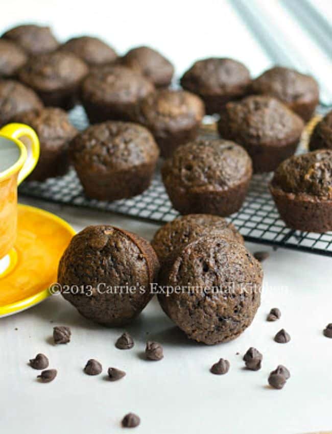 Triple Chocolate Zucchini Muffins - Over 30 delicious recipes to help you use up your bounty of garden zucchini. See the recipes on A Family Feast.