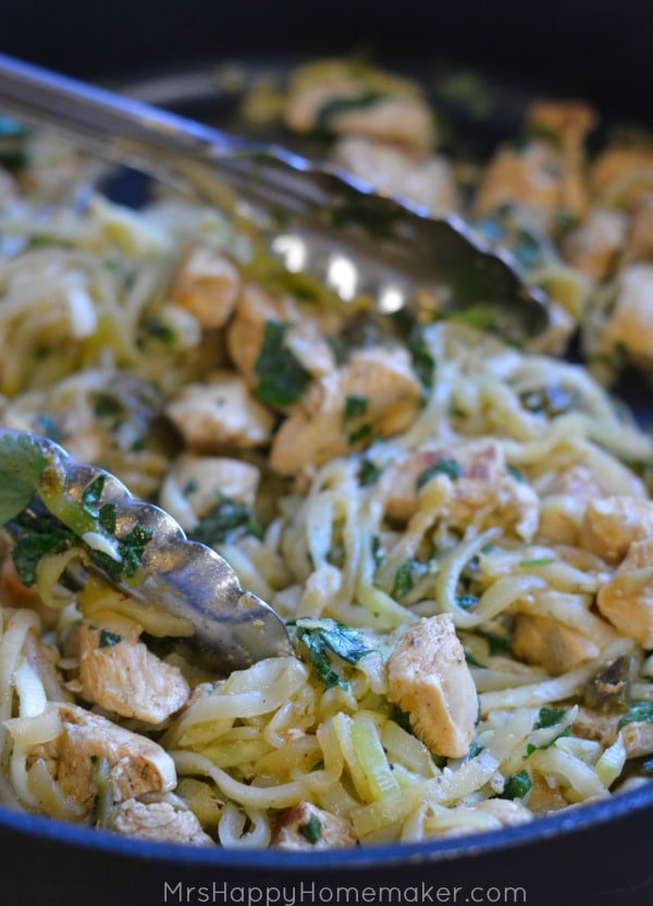 Garlic Lime Chicken with Zucchini Noodles - Over 30 delicious recipes to help you use up your bounty of garden zucchini. See the recipes on A Family Feast.