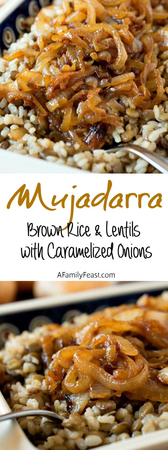 Mujadarra - Don't be fooled by the simple ingredients in this classic Middle Eastern dish! A delicious side made from caramelized onions over lentils and brown rice. Simple but delicious!