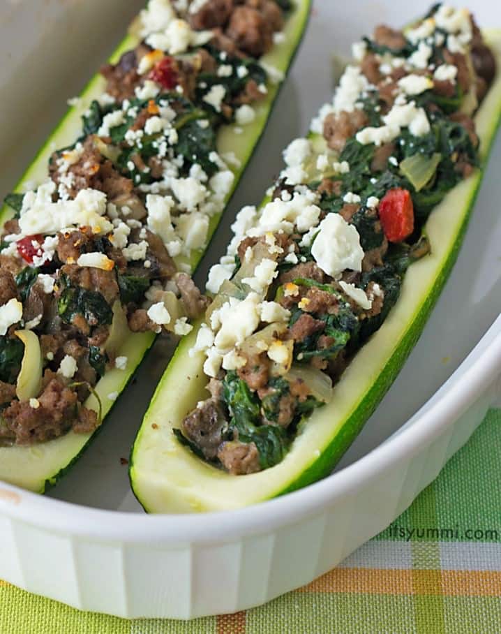 Turkey Stuffed Zucchini Boats - Over 30 delicious recipes to help you use up your bounty of garden zucchini. See the recipes on A Family Feast.