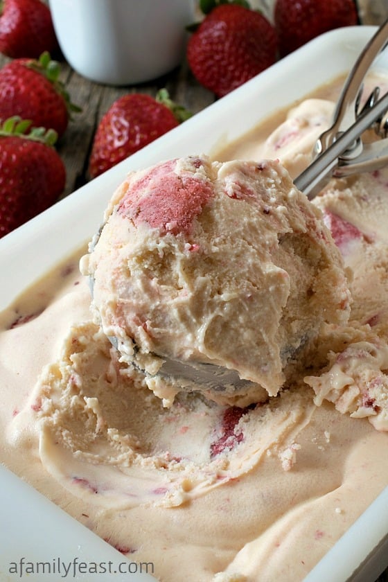 Roasted Strawberry Crème Fraîche Ice Cream - Quite possibly the best strawberry ice cream you will ever eat! Incredibly delicious!