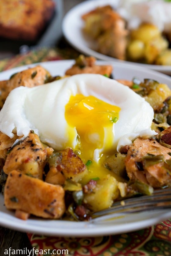 Salmon Hash with Poached Eggs - Make a restaurant-quality brunch from the comfort of your own home! 