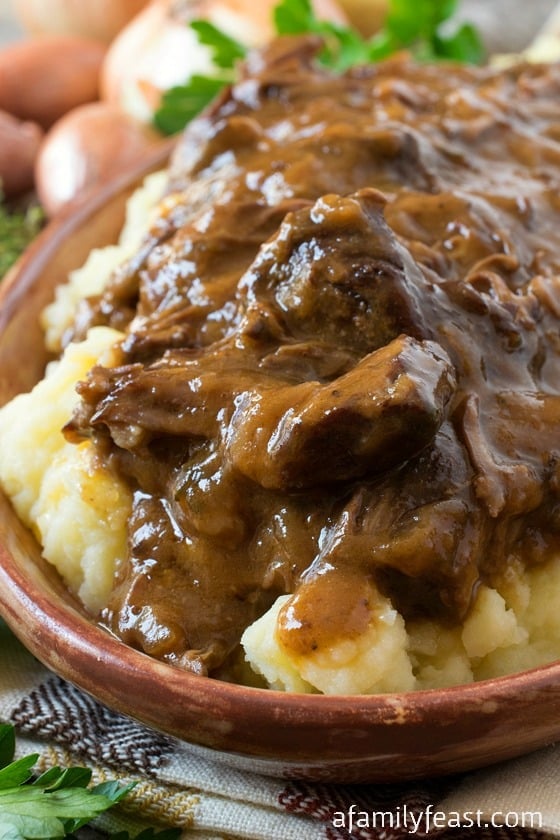 Beef Short Ribs Gravy - Fall-off-the-bone tender beef in a rich, incredible gravy. Ultimate comfort food!
