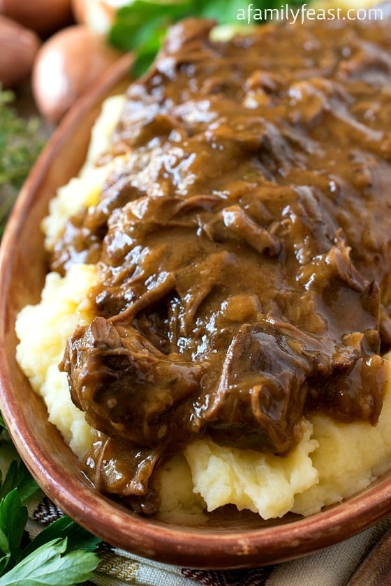 Beef Short Ribs Gravy - Fall-off-the-bone tender beef in a rich, incredible gravy. Ultimate comfort food!