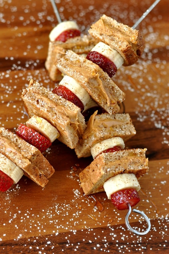 25 Sensational Skewer Recipes, including these Strawberry-Banana Peanut Butter Toast Skewers