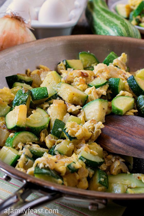 Zucchini and Eggs - A simple, delicious, classic Italian dish that our family called Cocozelle - named after the heirloom zucchini variety. AFamilyFeast.com