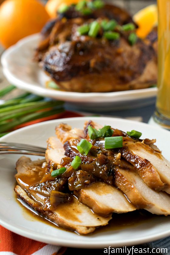 Blue Moon Chicken - A delicious, rich sauce made with Blue Moon beer, served over roasted chicken. Fantastic!