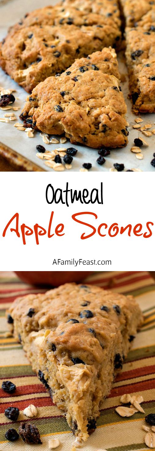 Oatmeal Apple Scones - Simple to make and super moist and delicious! Chock full of apples, oatmeal and currants.