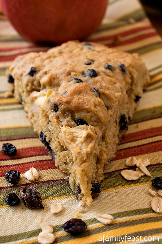 Oatmeal Apple Scones - Simple to make and super moist and delicious! Chock full of apples, oatmeal and currants.