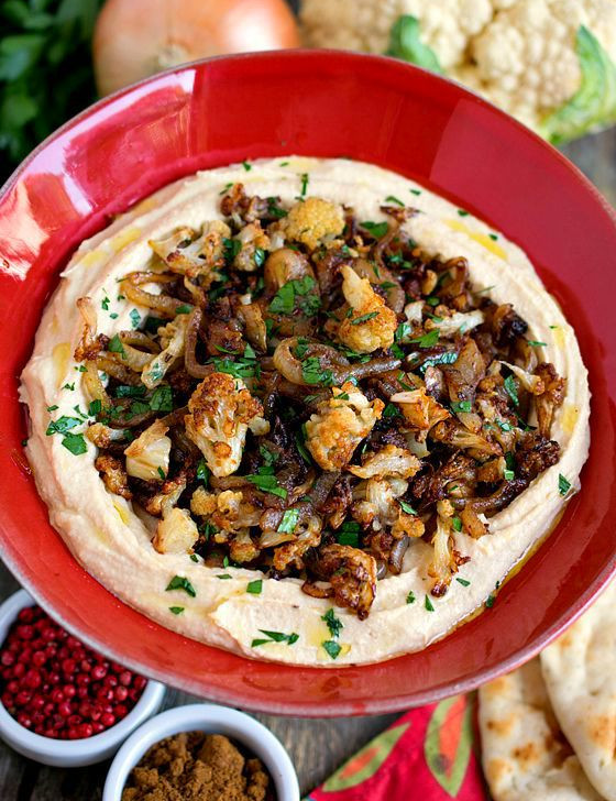Hummus with Caramelized Cauliflower and Onions - A Family Feast