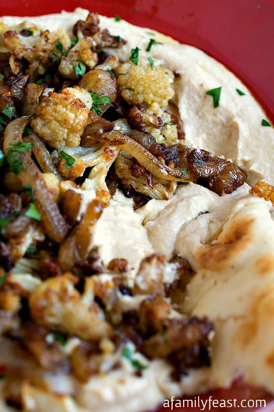 Hummus with Caramelized Cauliflower and Onions - A Family Feast