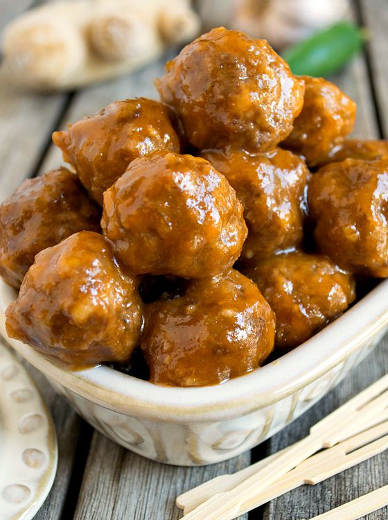 Sweet and Spicy Cocktail Meatballs - A Family Feast