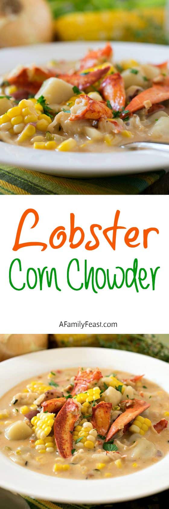 Lobster Corn Chowder - The tastes of summer at the beach in a bowl! A light and creamy super flavorful broth loaded with chunks of lobster, corn and potatoes.