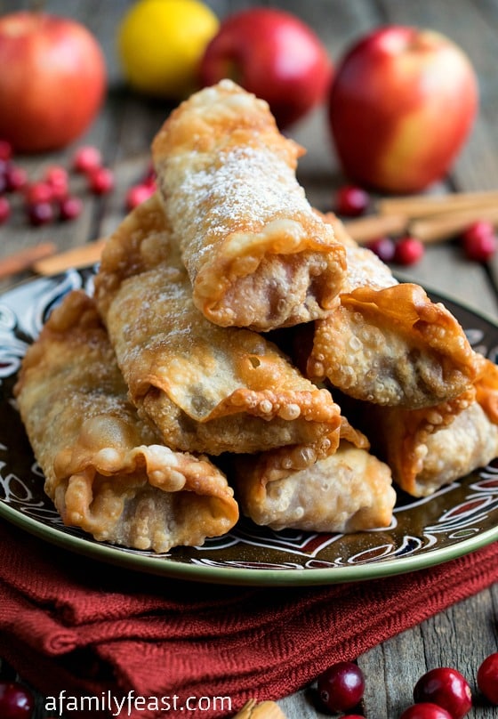 A delicious twist on classic apple pie flavors! These apple cranberry egg rolls are addictively delicious!