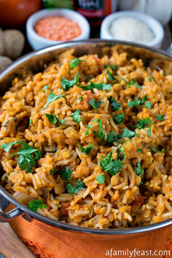 Curried Rice Pilaf with Red Lentils - A zesty, flavorful side dish or meatless meal. Easy to make and super delicious!