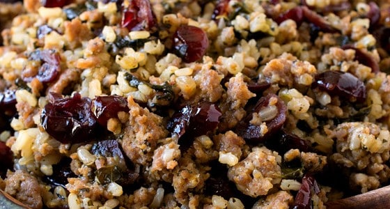 Italian Sausage and Rice Dressing with Kale and Cranberries - A Family Feast
