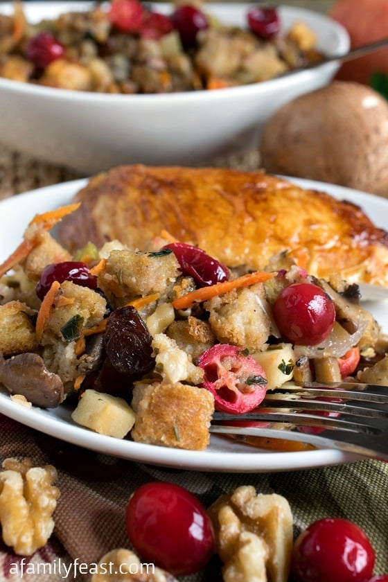 Paul's Thanksgiving Stuffing - A fantastic, easy Thanksgiving stuffing with lots of different savory and sweet flavors.