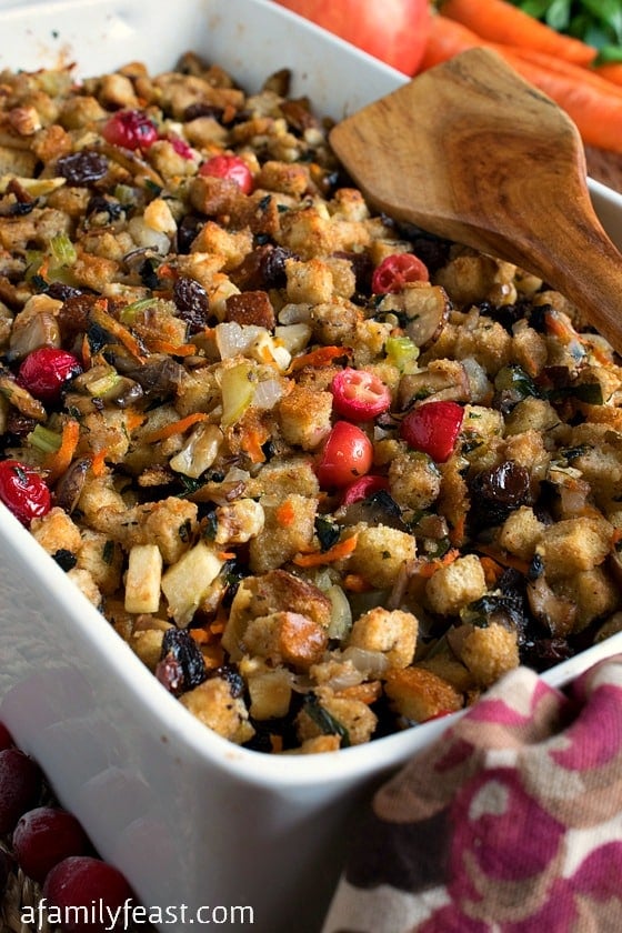 Paul's Thanksgiving Stuffing - A fantastic, easy Thanksgiving stuffing with lots of different savory and sweet flavors.