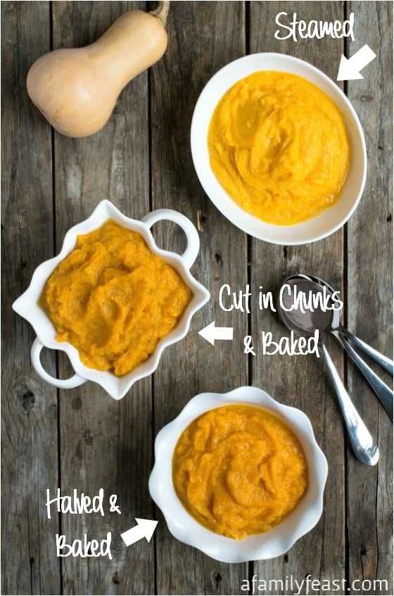 The Ultimate Guide to preparing Butternut Squash Purée - we put three different cooking methods to the test! Which is YOUR favorite?